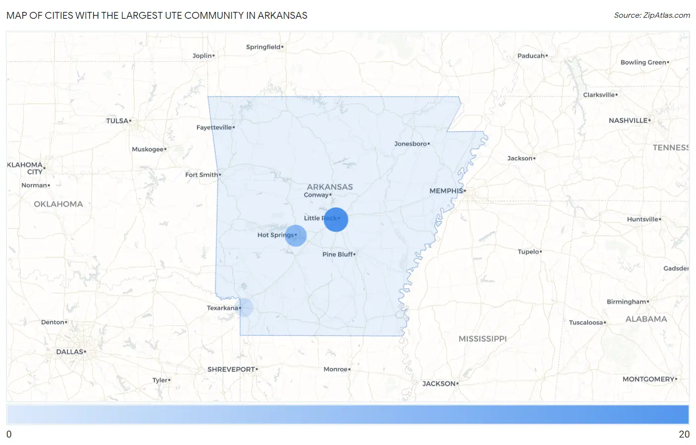Cities with the Largest Ute Community in Arkansas Map
