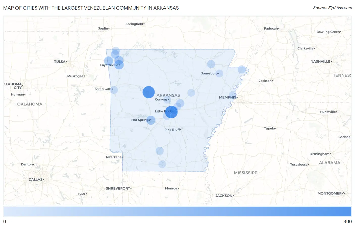 Cities with the Largest Venezuelan Community in Arkansas Map