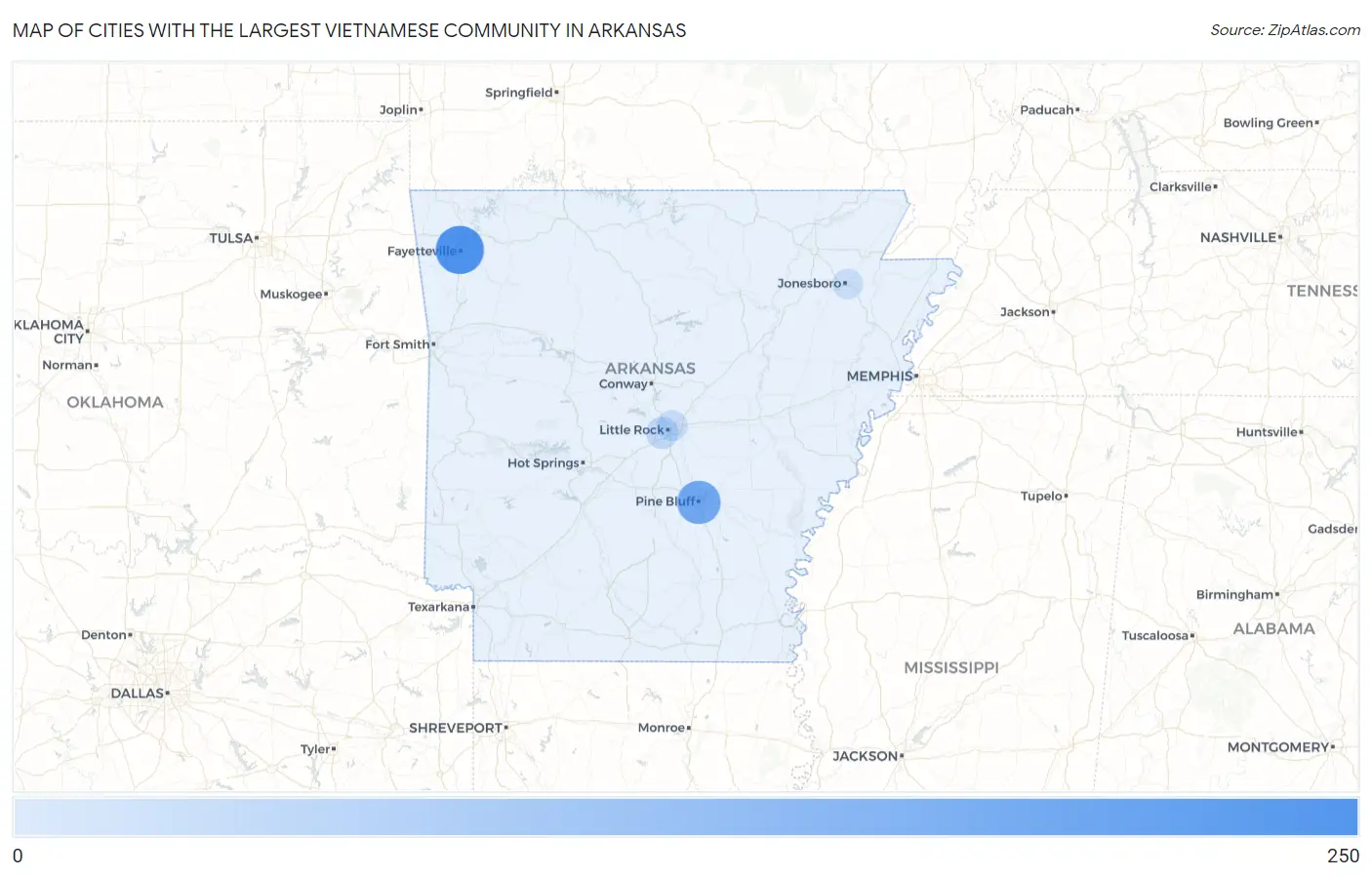 Cities with the Largest Vietnamese Community in Arkansas Map