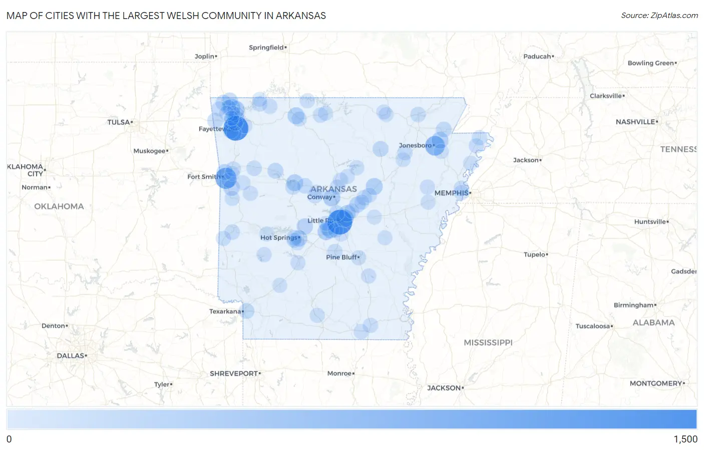 Cities with the Largest Welsh Community in Arkansas Map
