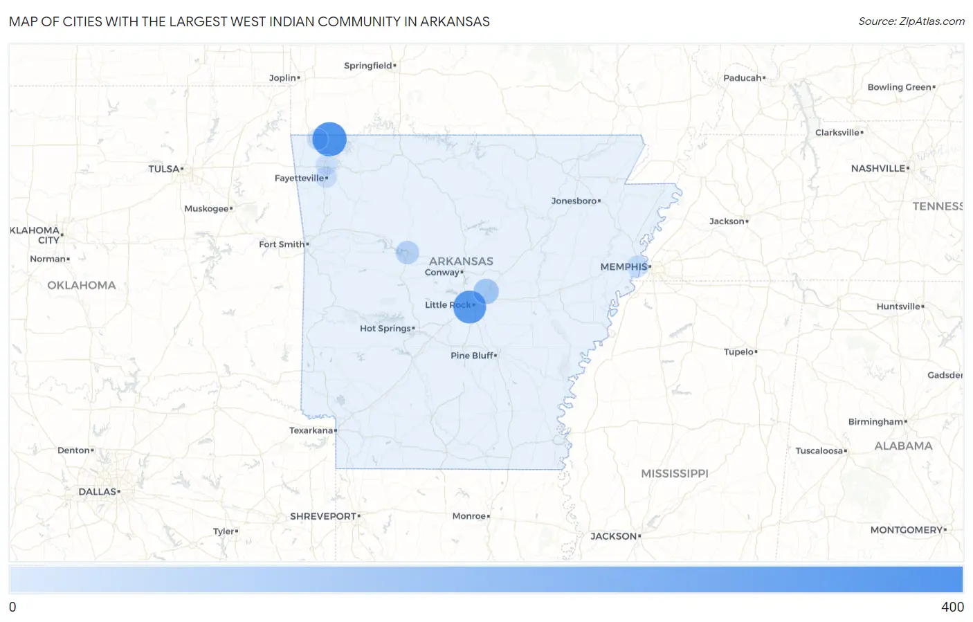 Cities with the Largest West Indian Community in Arkansas Map
