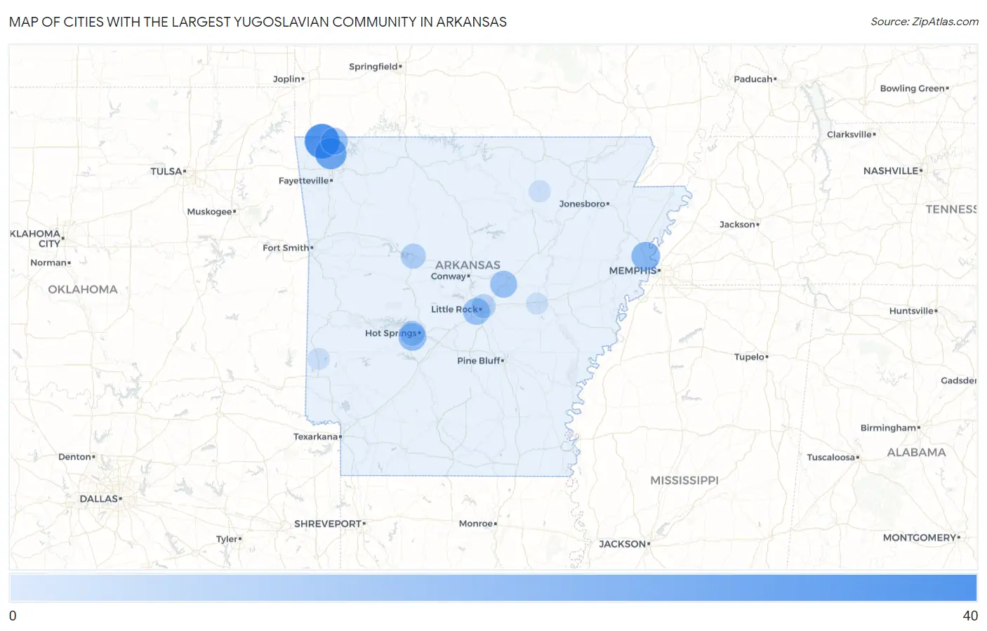 Cities with the Largest Yugoslavian Community in Arkansas Map