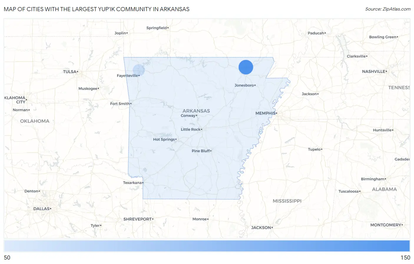 Cities with the Largest Yup'ik Community in Arkansas Map