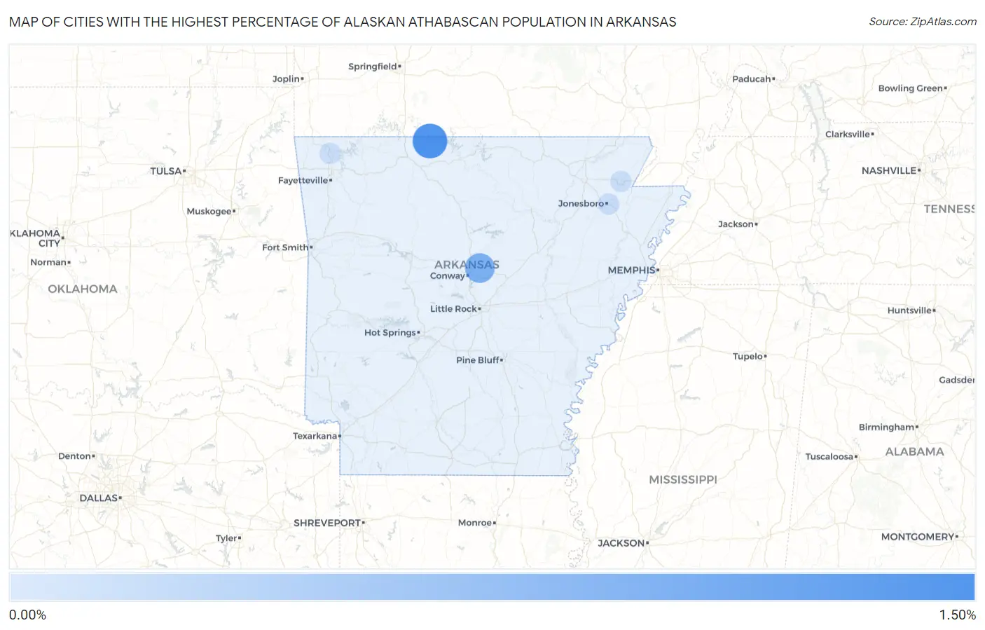 Cities with the Highest Percentage of Alaskan Athabascan Population in Arkansas Map