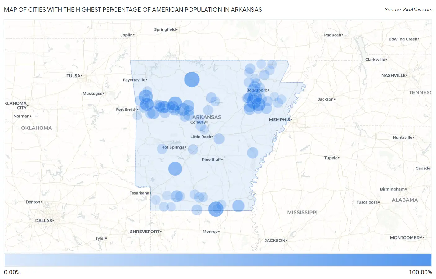 Cities with the Highest Percentage of American Population in Arkansas Map