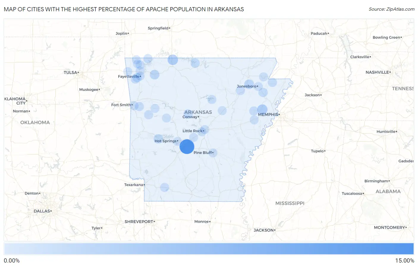Cities with the Highest Percentage of Apache Population in Arkansas Map