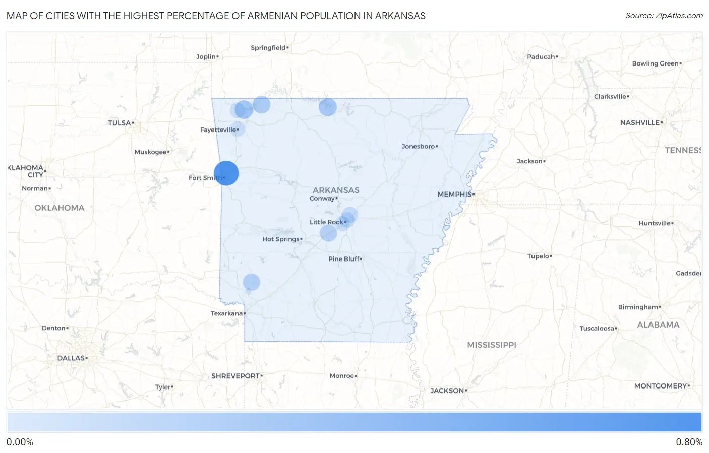 Cities with the Highest Percentage of Armenian Population in Arkansas Map
