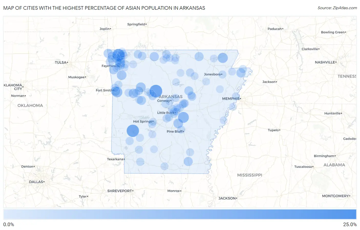 Cities with the Highest Percentage of Asian Population in Arkansas Map