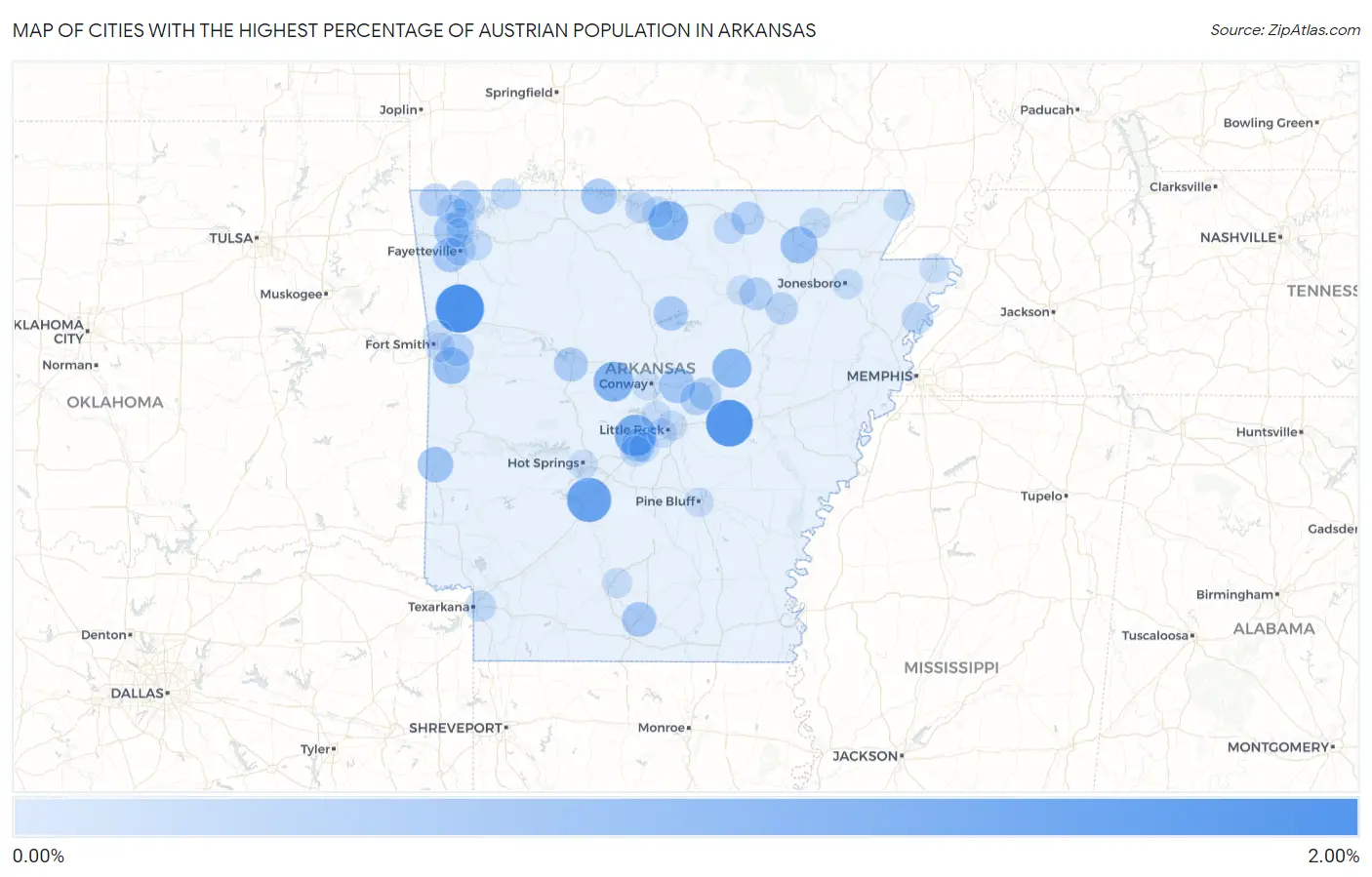Cities with the Highest Percentage of Austrian Population in Arkansas Map
