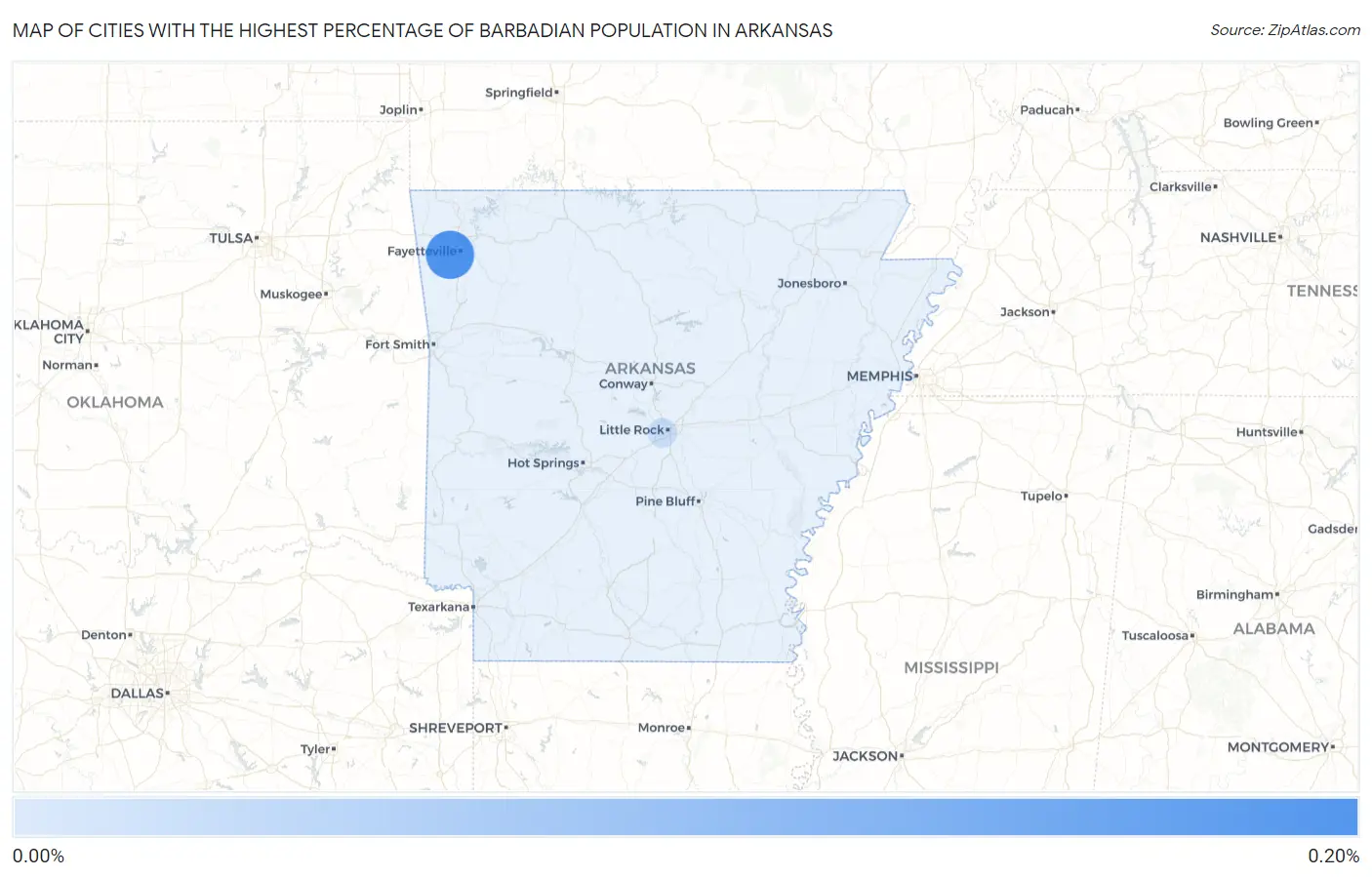 Cities with the Highest Percentage of Barbadian Population in Arkansas Map