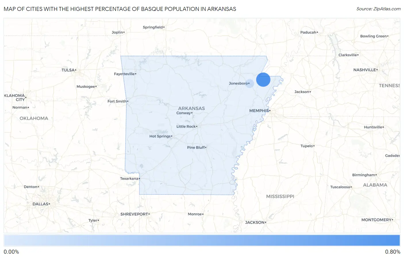 Cities with the Highest Percentage of Basque Population in Arkansas Map