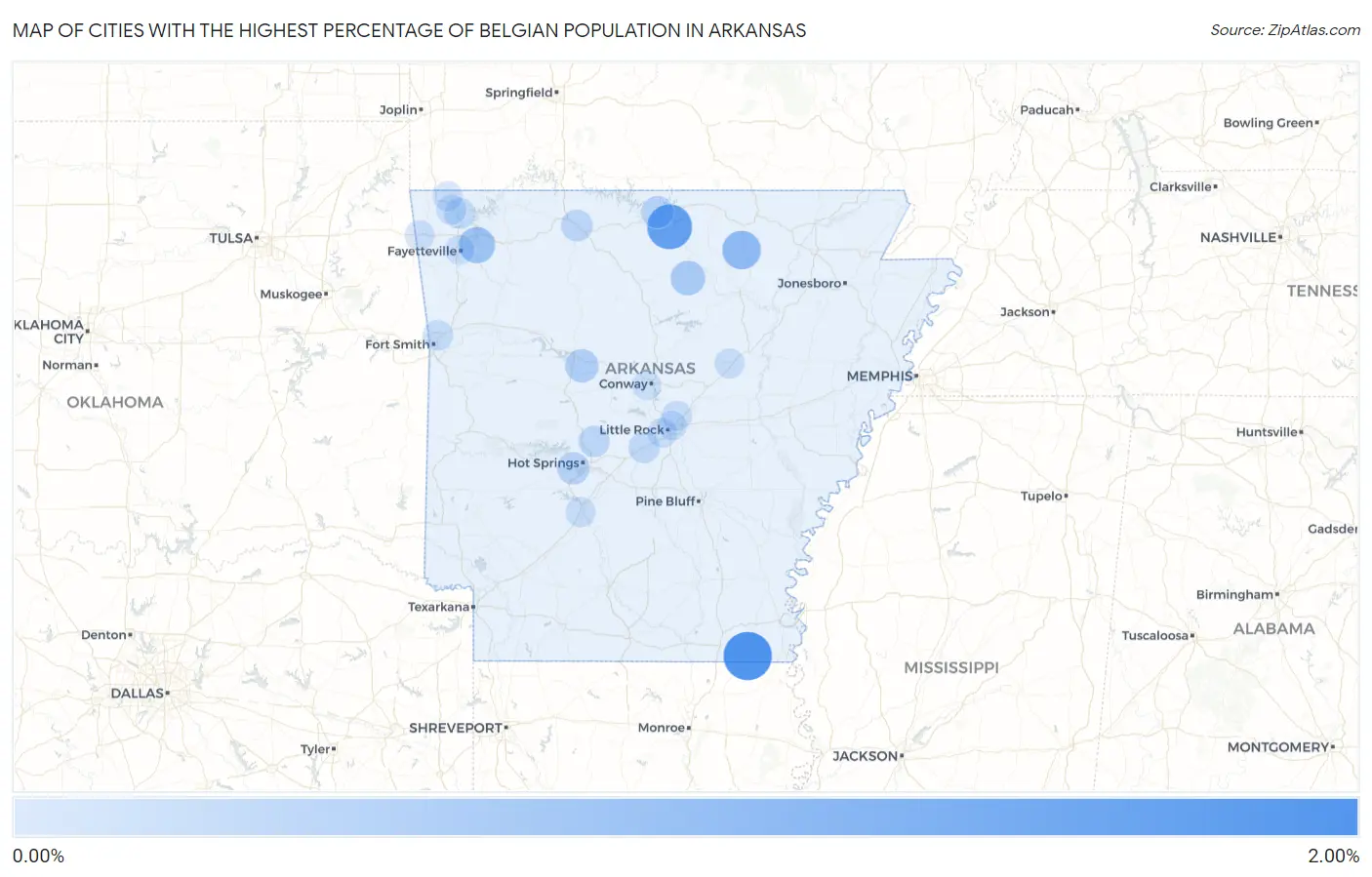 Cities with the Highest Percentage of Belgian Population in Arkansas Map