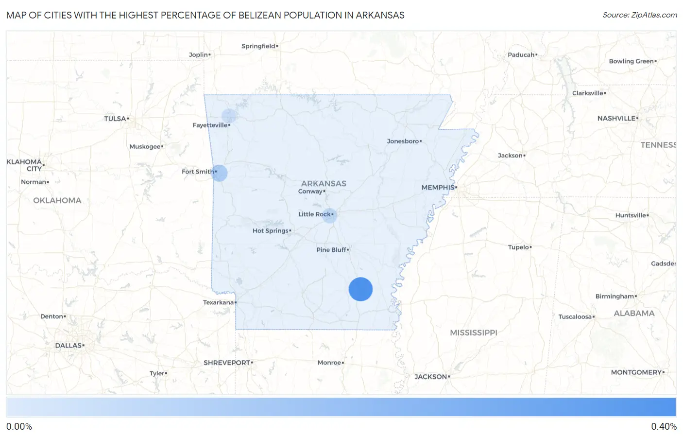 Cities with the Highest Percentage of Belizean Population in Arkansas Map