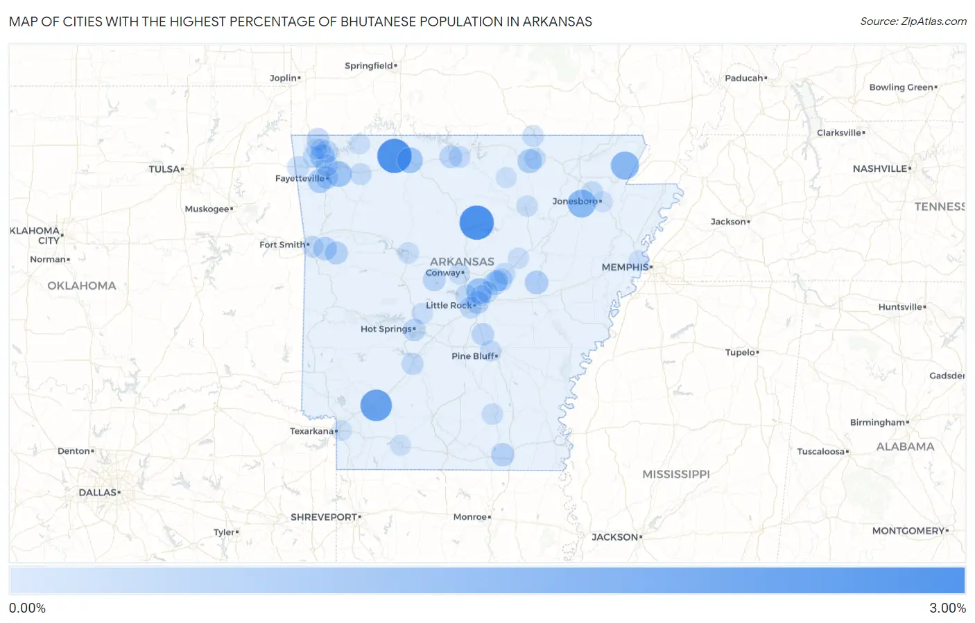 Cities with the Highest Percentage of Bhutanese Population in Arkansas Map