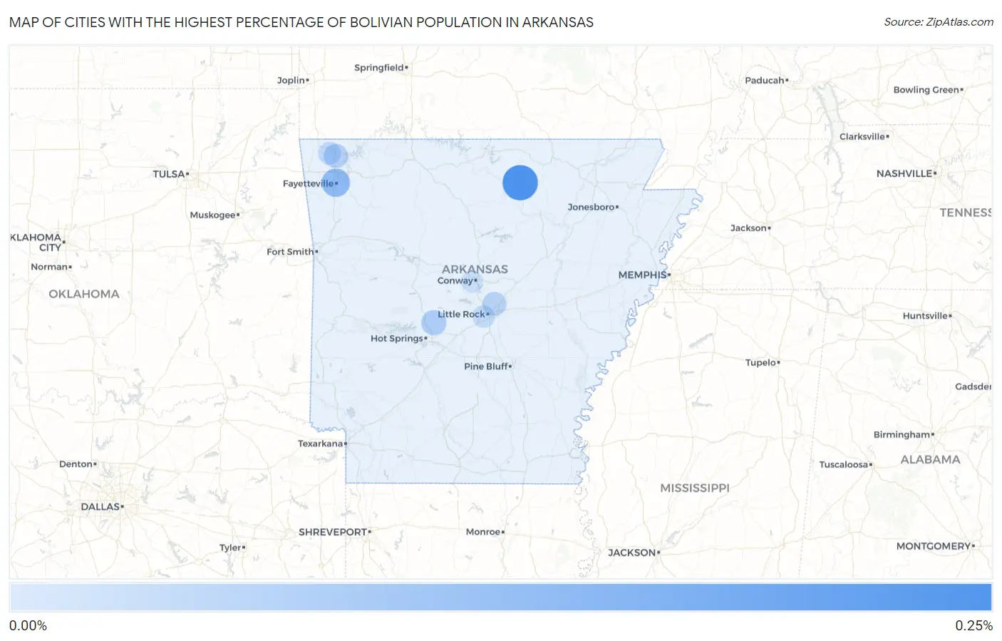 Cities with the Highest Percentage of Bolivian Population in Arkansas Map
