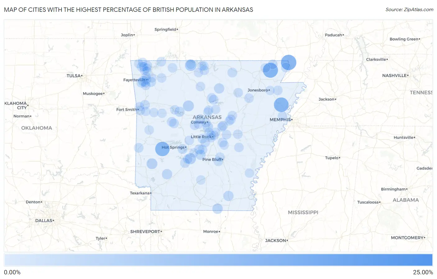 Cities with the Highest Percentage of British Population in Arkansas Map