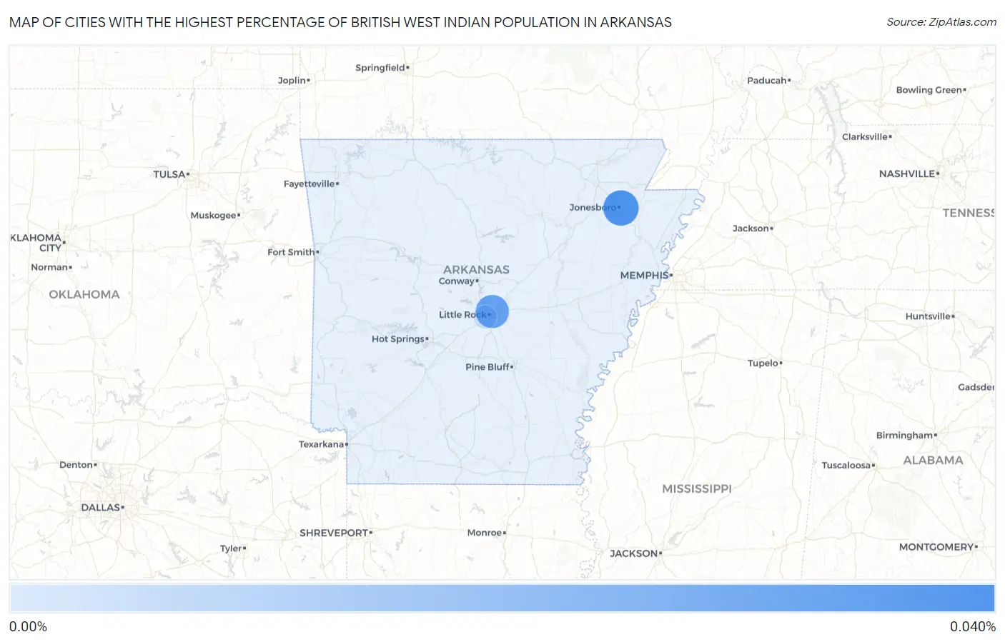 Cities with the Highest Percentage of British West Indian Population in Arkansas Map