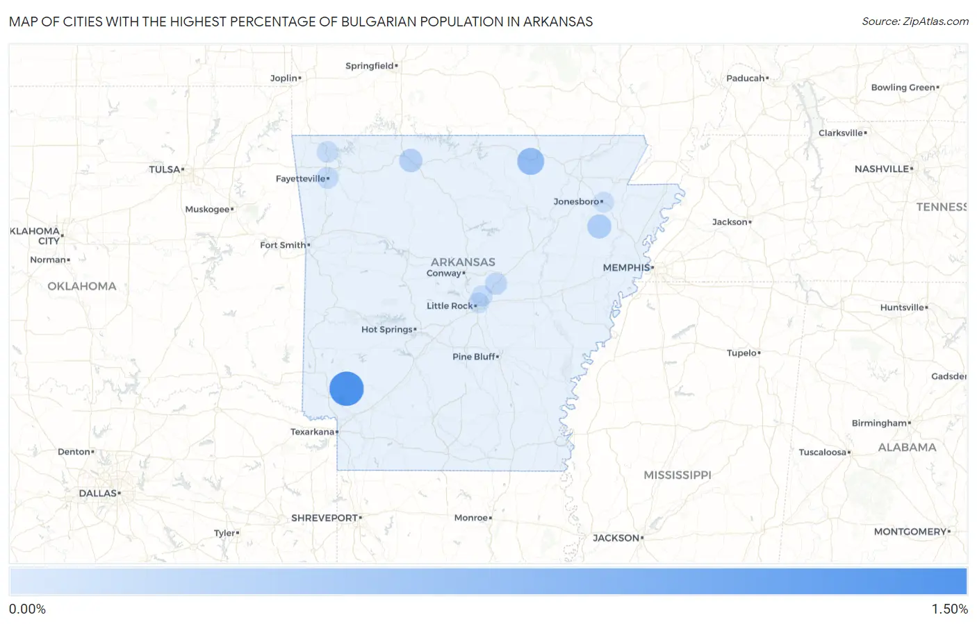 Cities with the Highest Percentage of Bulgarian Population in Arkansas Map