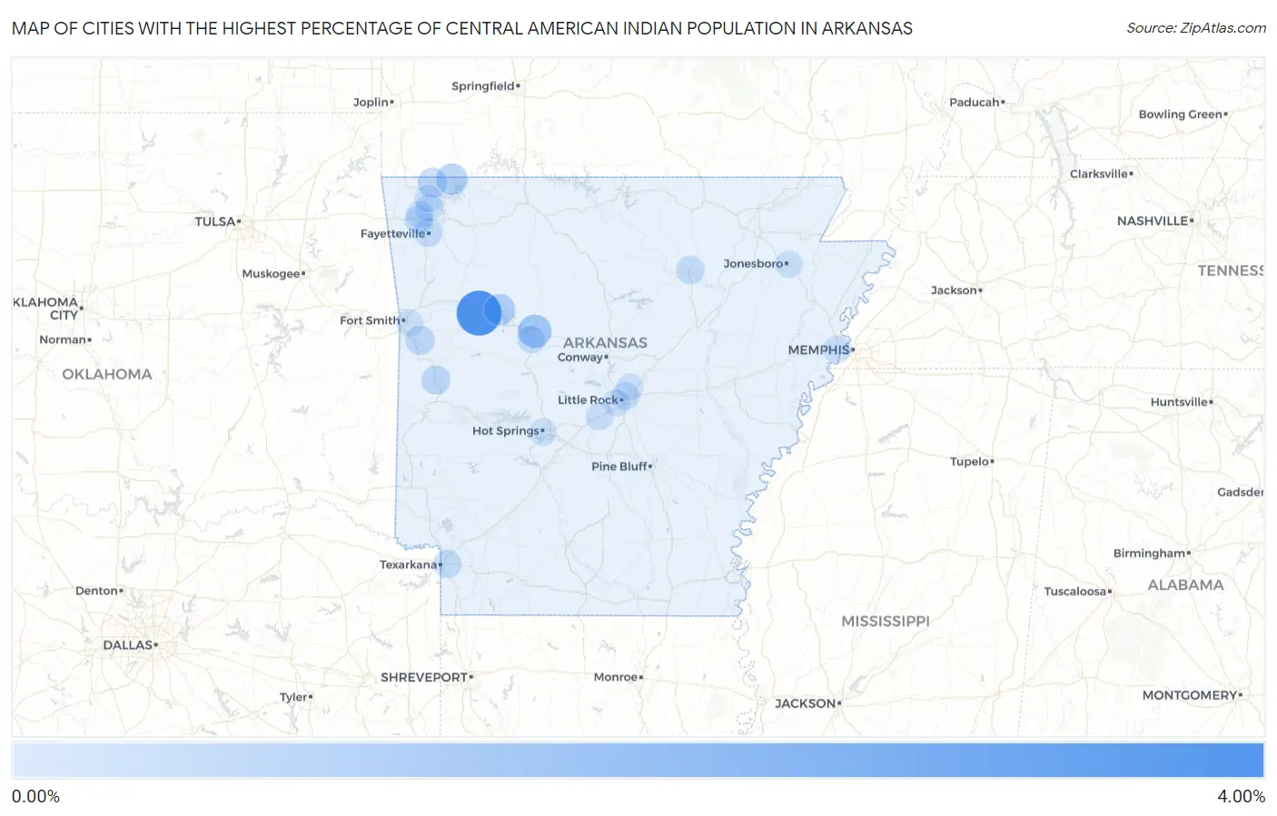 Cities with the Highest Percentage of Central American Indian Population in Arkansas Map