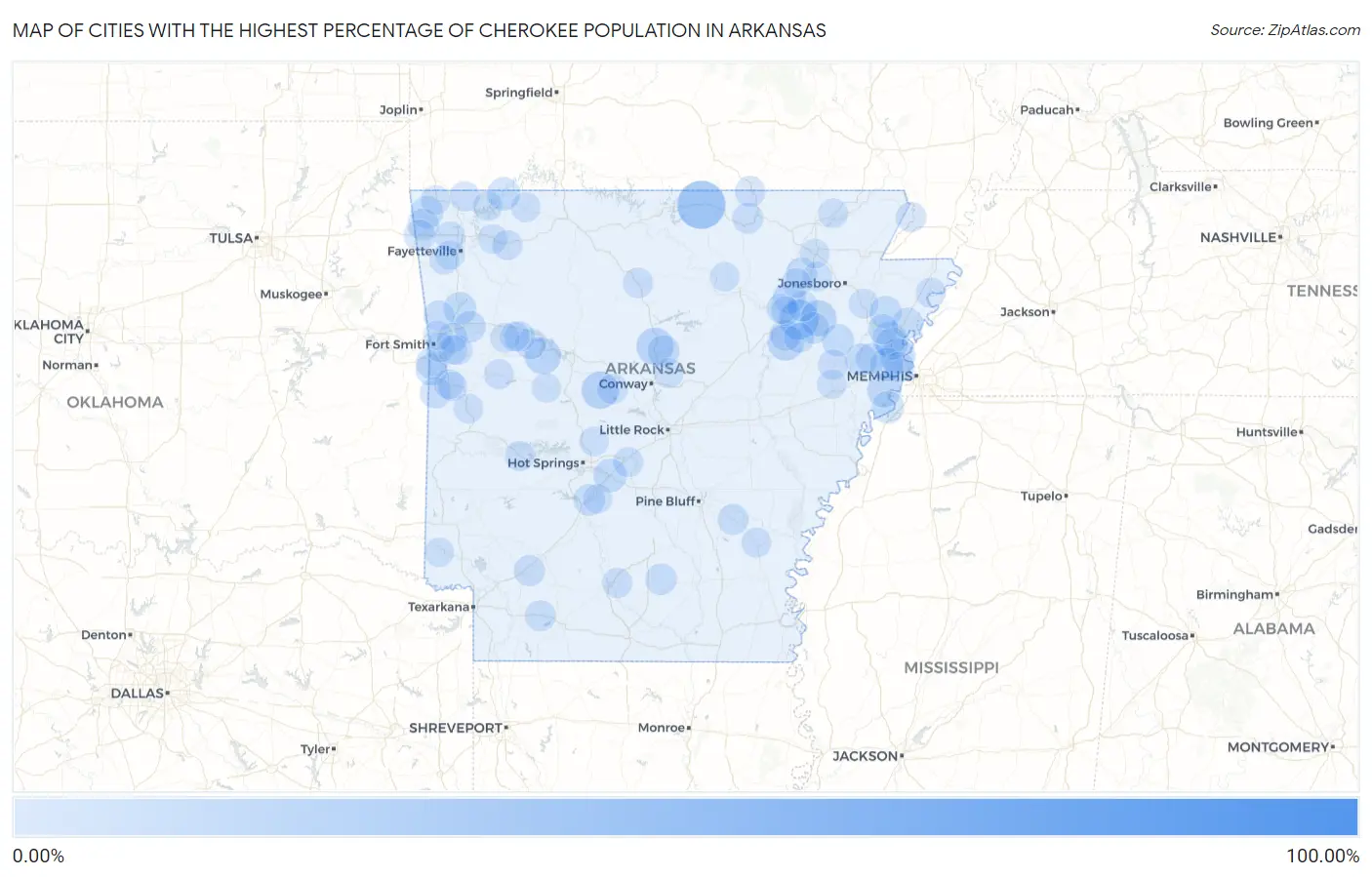 Cities with the Highest Percentage of Cherokee Population in Arkansas Map
