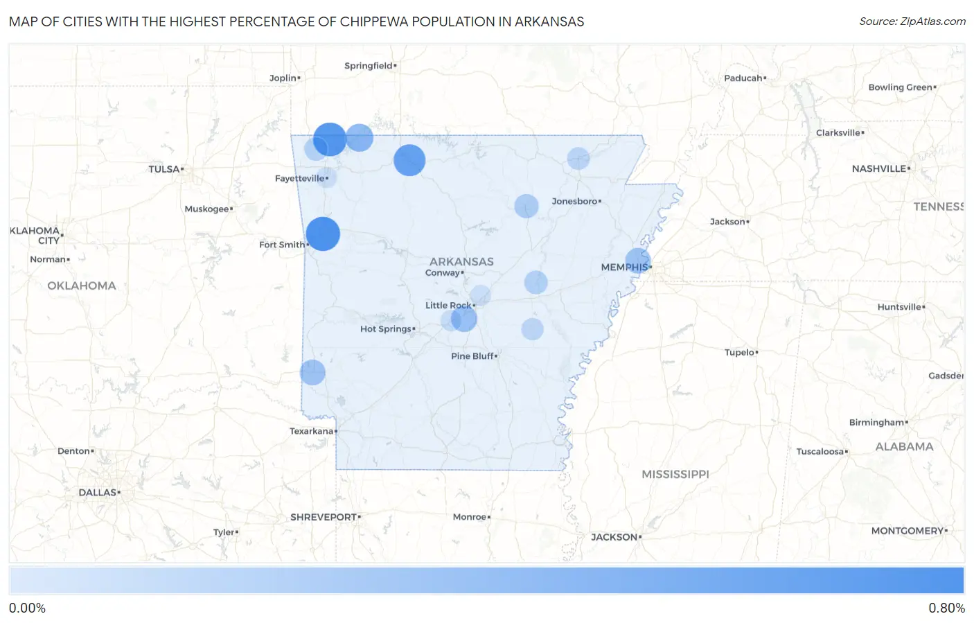 Cities with the Highest Percentage of Chippewa Population in Arkansas Map