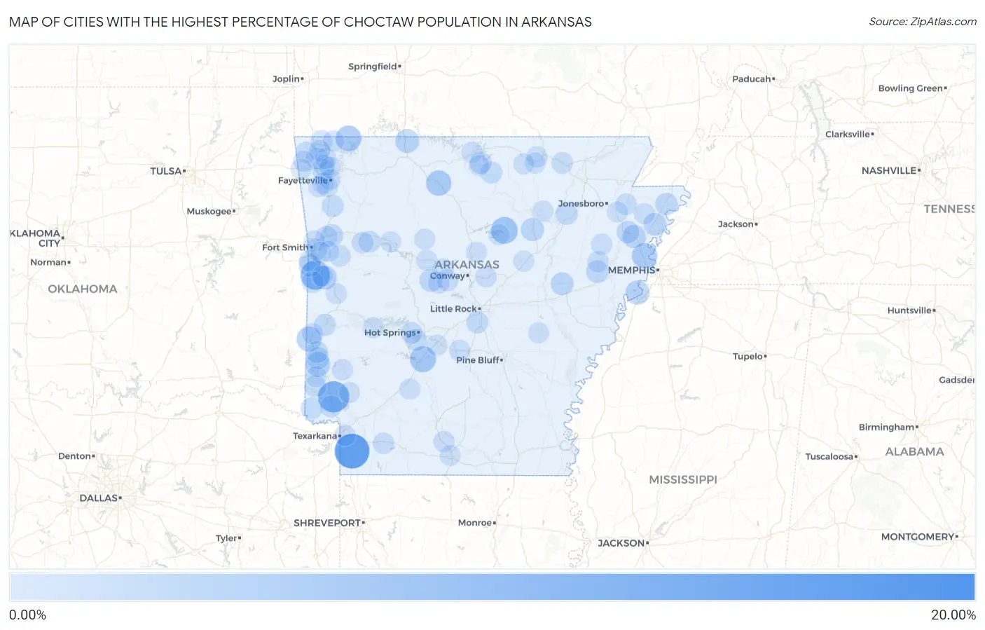 Cities with the Highest Percentage of Choctaw Population in Arkansas Map