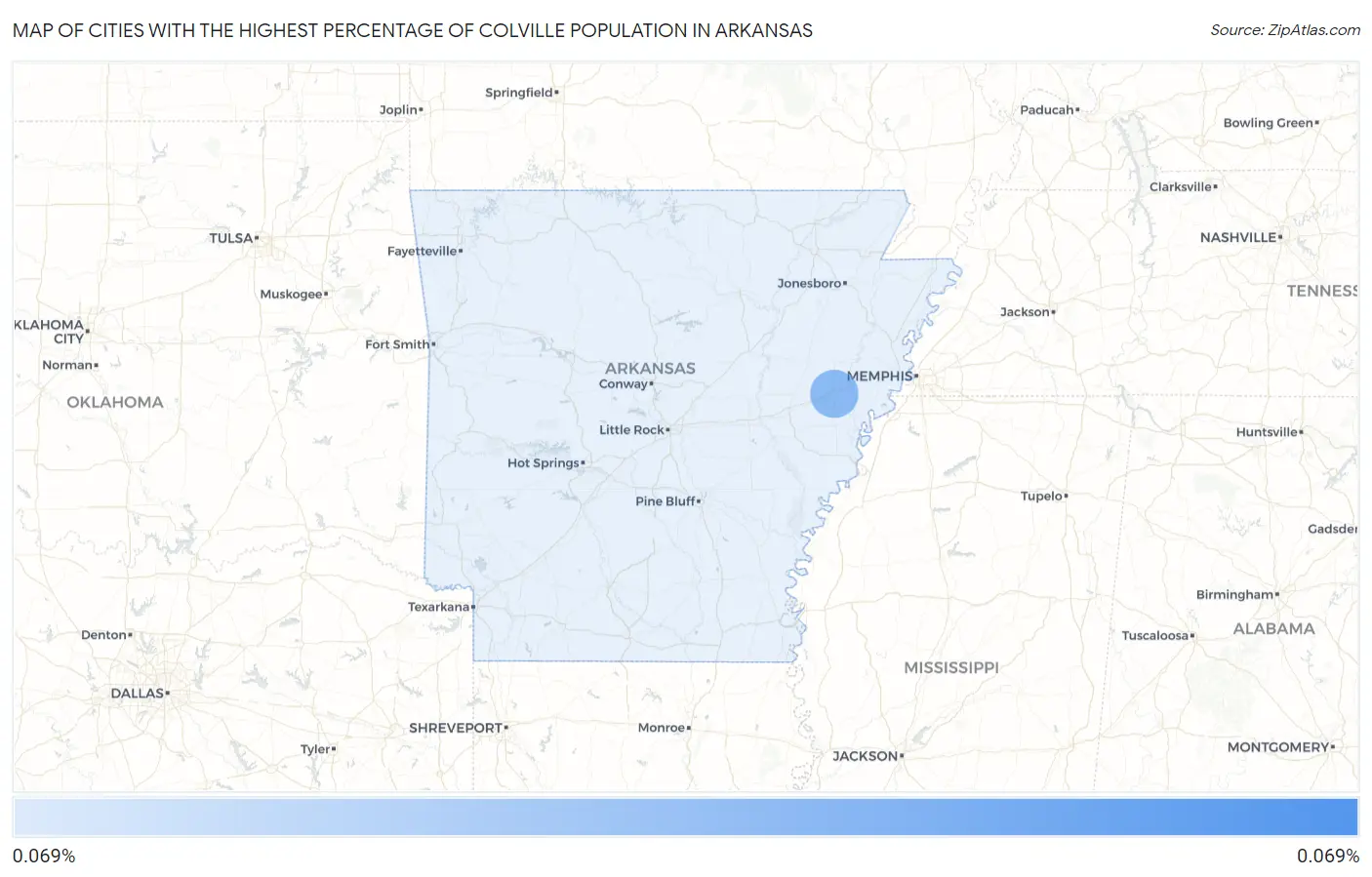 Cities with the Highest Percentage of Colville Population in Arkansas Map