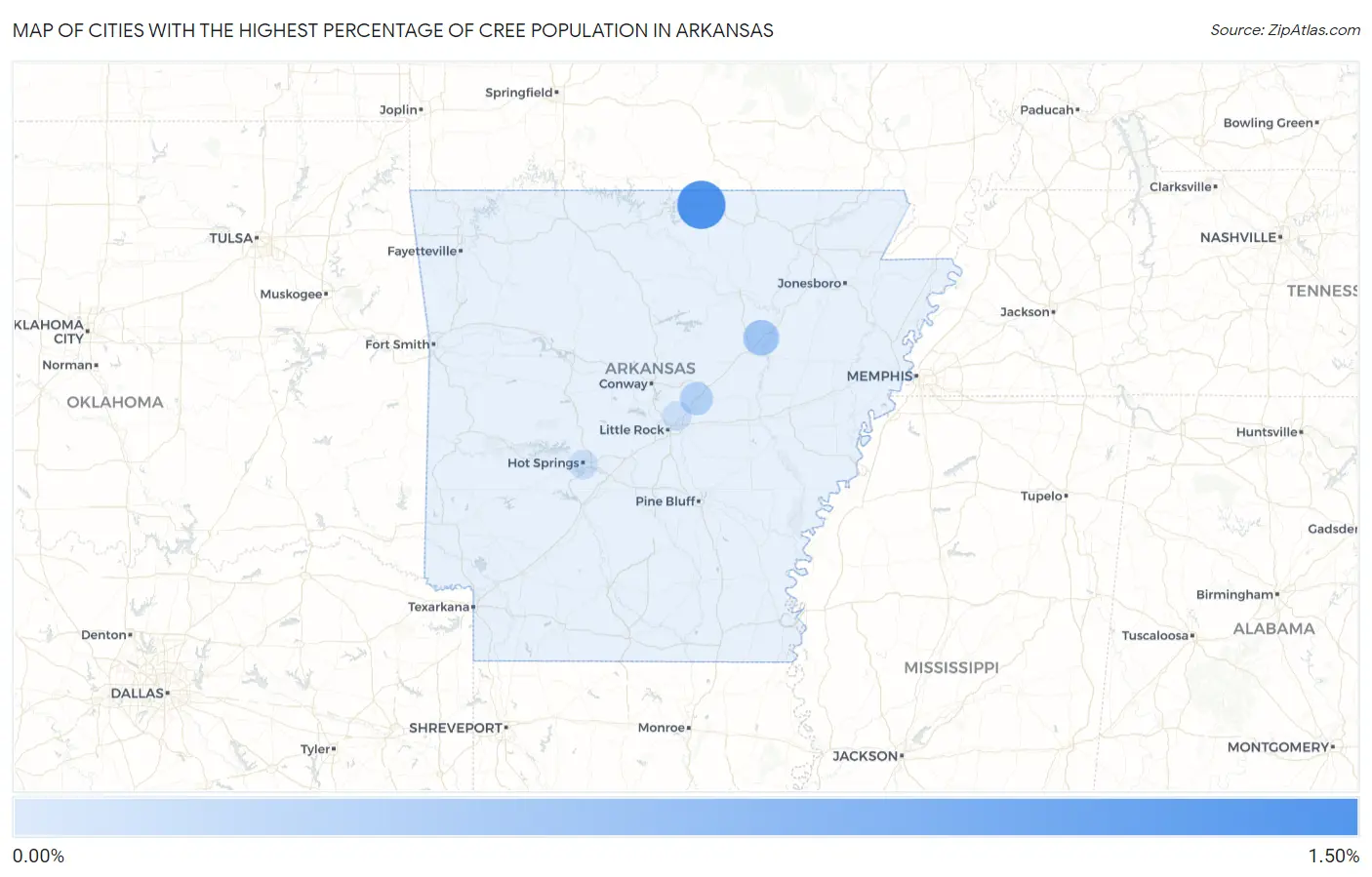 Cities with the Highest Percentage of Cree Population in Arkansas Map
