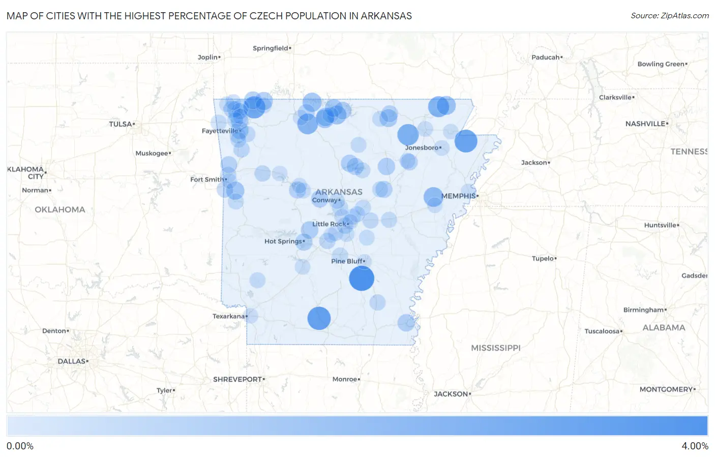 Cities with the Highest Percentage of Czech Population in Arkansas Map