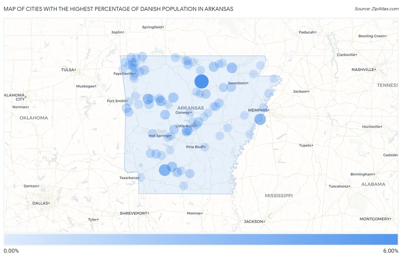 Cities with the Highest Percentage of Danish Population in Arkansas Map