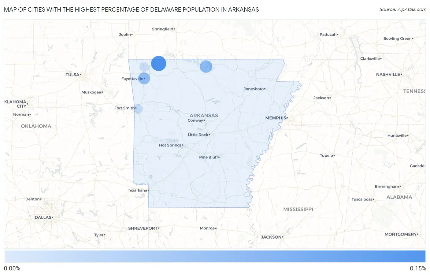 Cities with the Highest Percentage of Delaware Population in Arkansas Map
