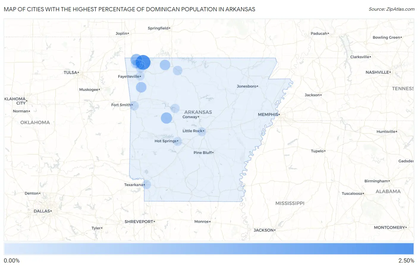 Cities with the Highest Percentage of Dominican Population in Arkansas Map