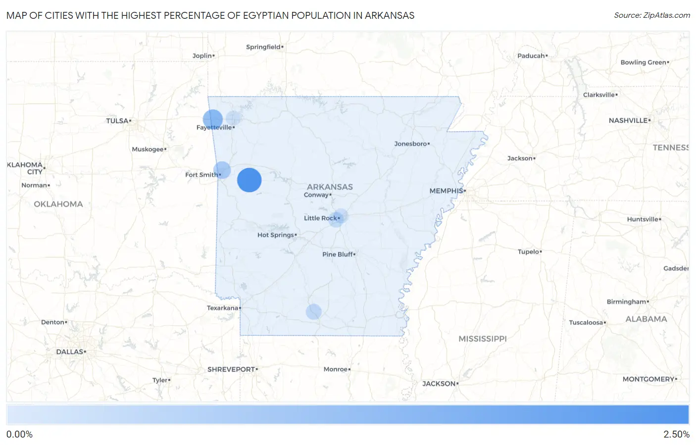 Cities with the Highest Percentage of Egyptian Population in Arkansas Map