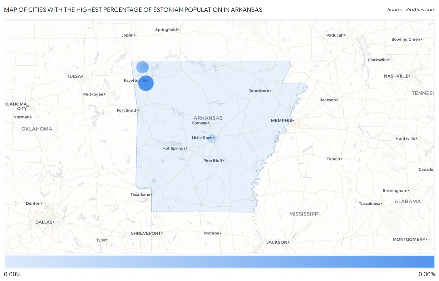 Cities with the Highest Percentage of Estonian Population in Arkansas Map