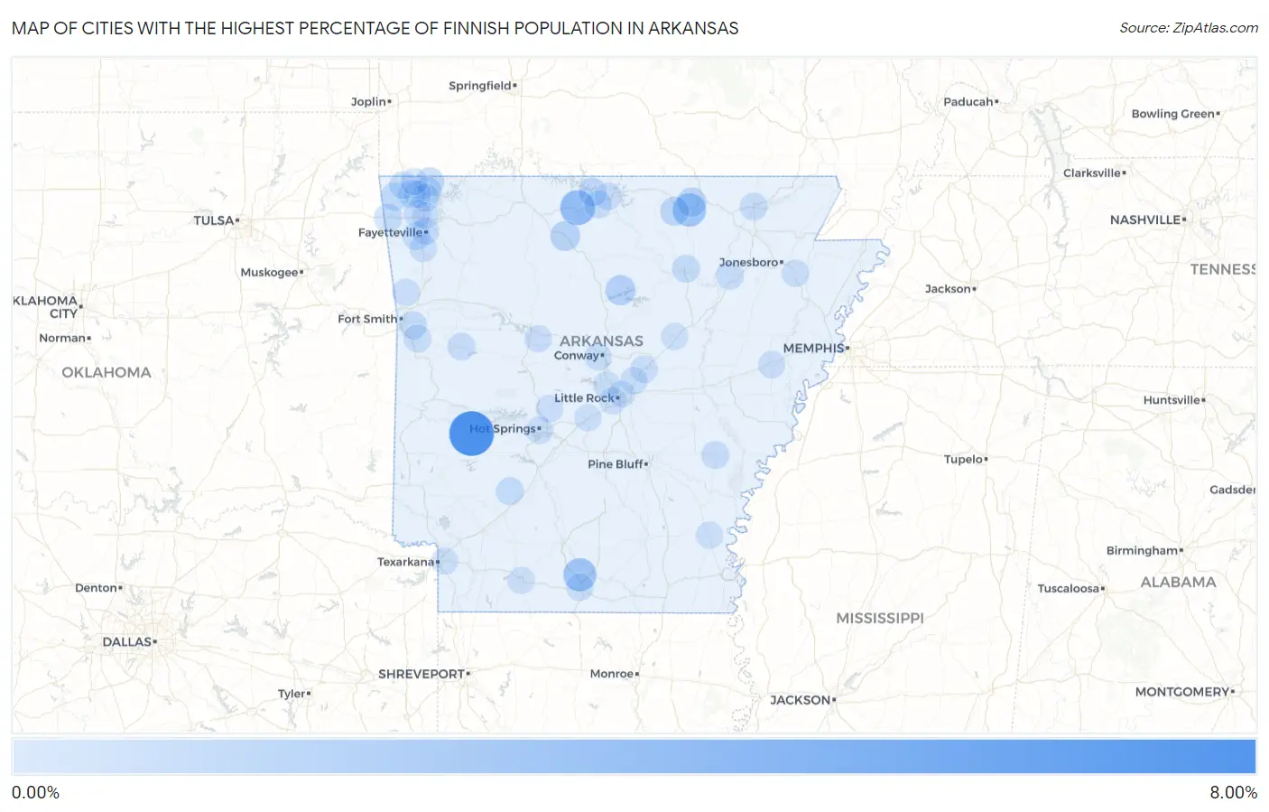 Cities with the Highest Percentage of Finnish Population in Arkansas Map