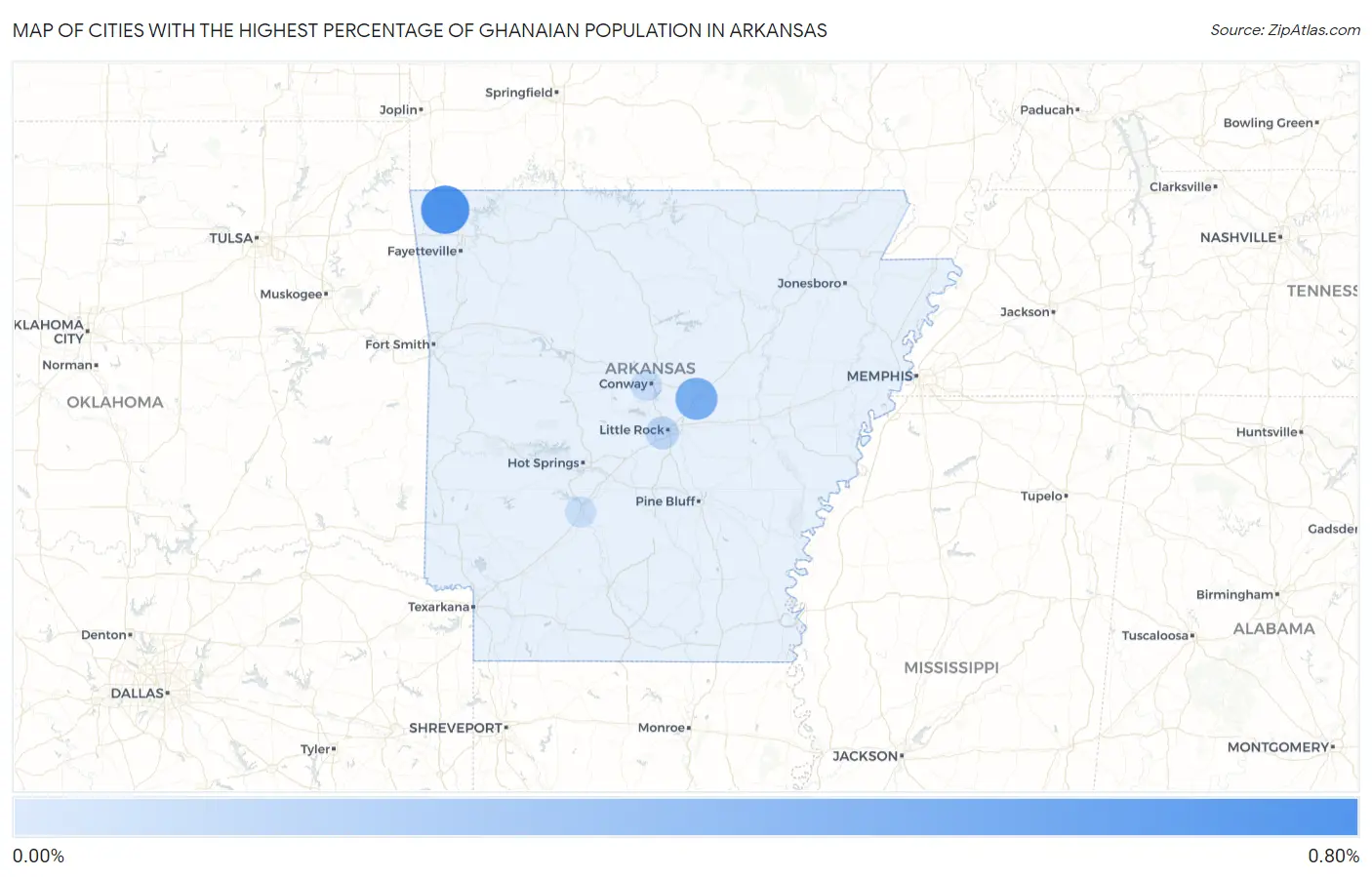 Cities with the Highest Percentage of Ghanaian Population in Arkansas Map