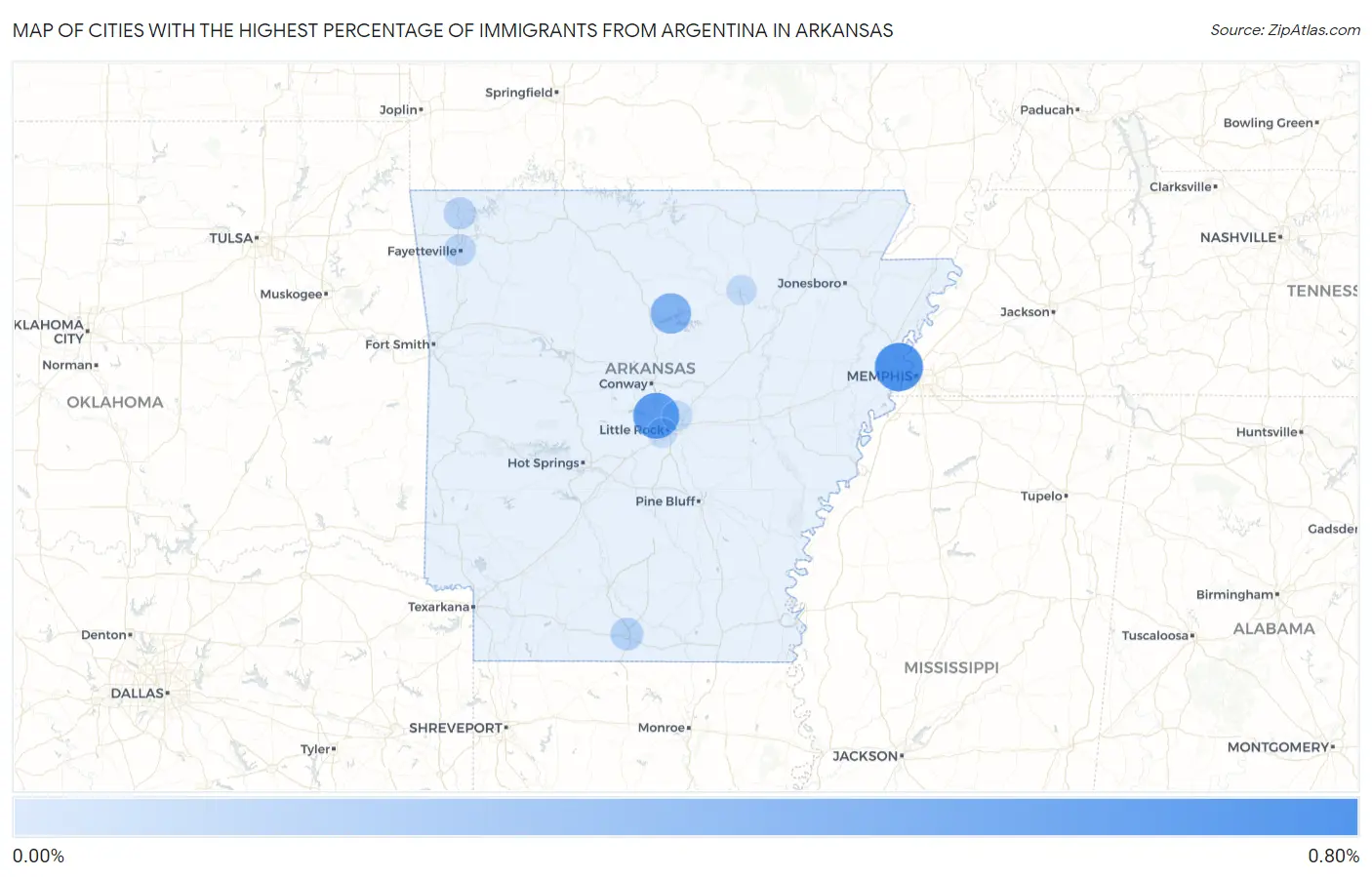 Cities with the Highest Percentage of Immigrants from Argentina in Arkansas Map