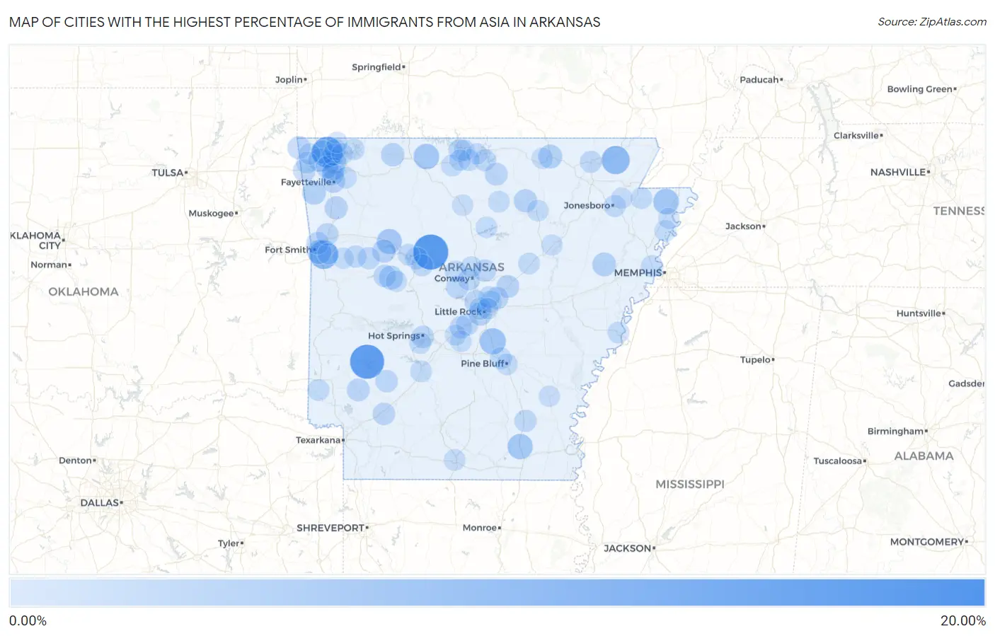 Cities with the Highest Percentage of Immigrants from Asia in Arkansas Map
