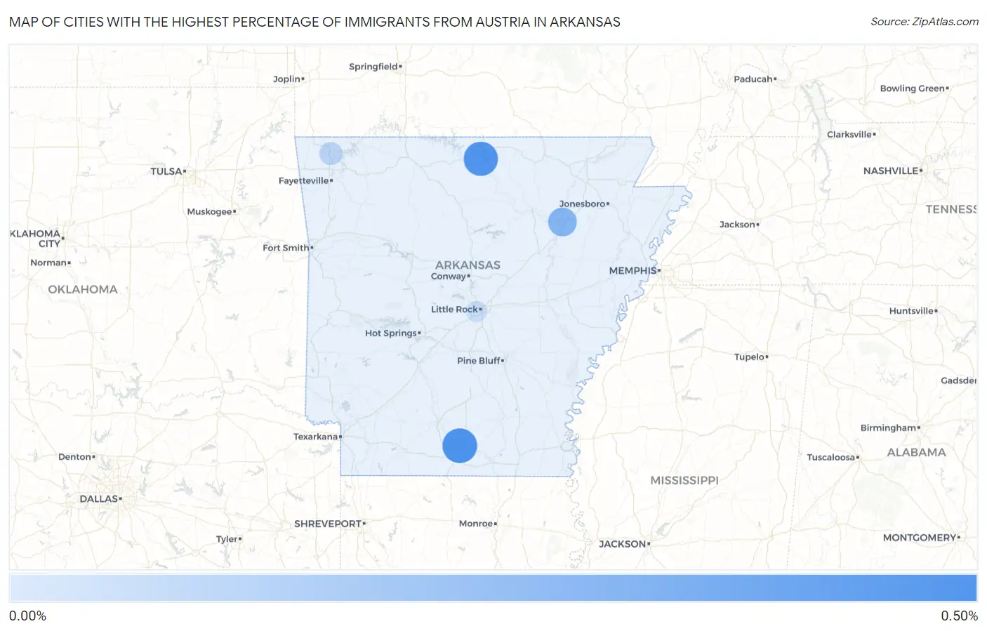 Cities with the Highest Percentage of Immigrants from Austria in Arkansas Map