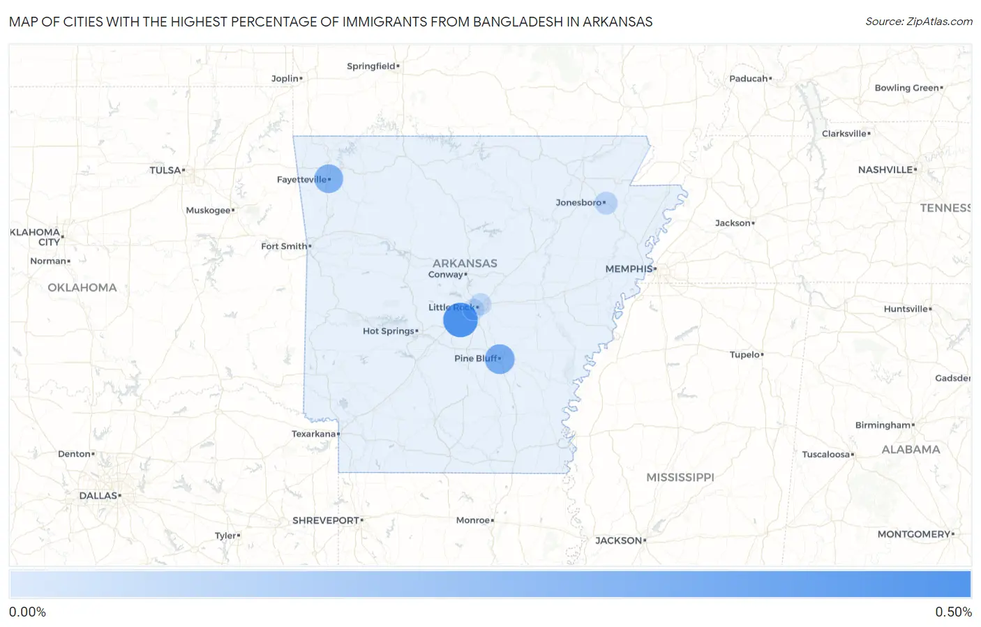 Cities with the Highest Percentage of Immigrants from Bangladesh in Arkansas Map