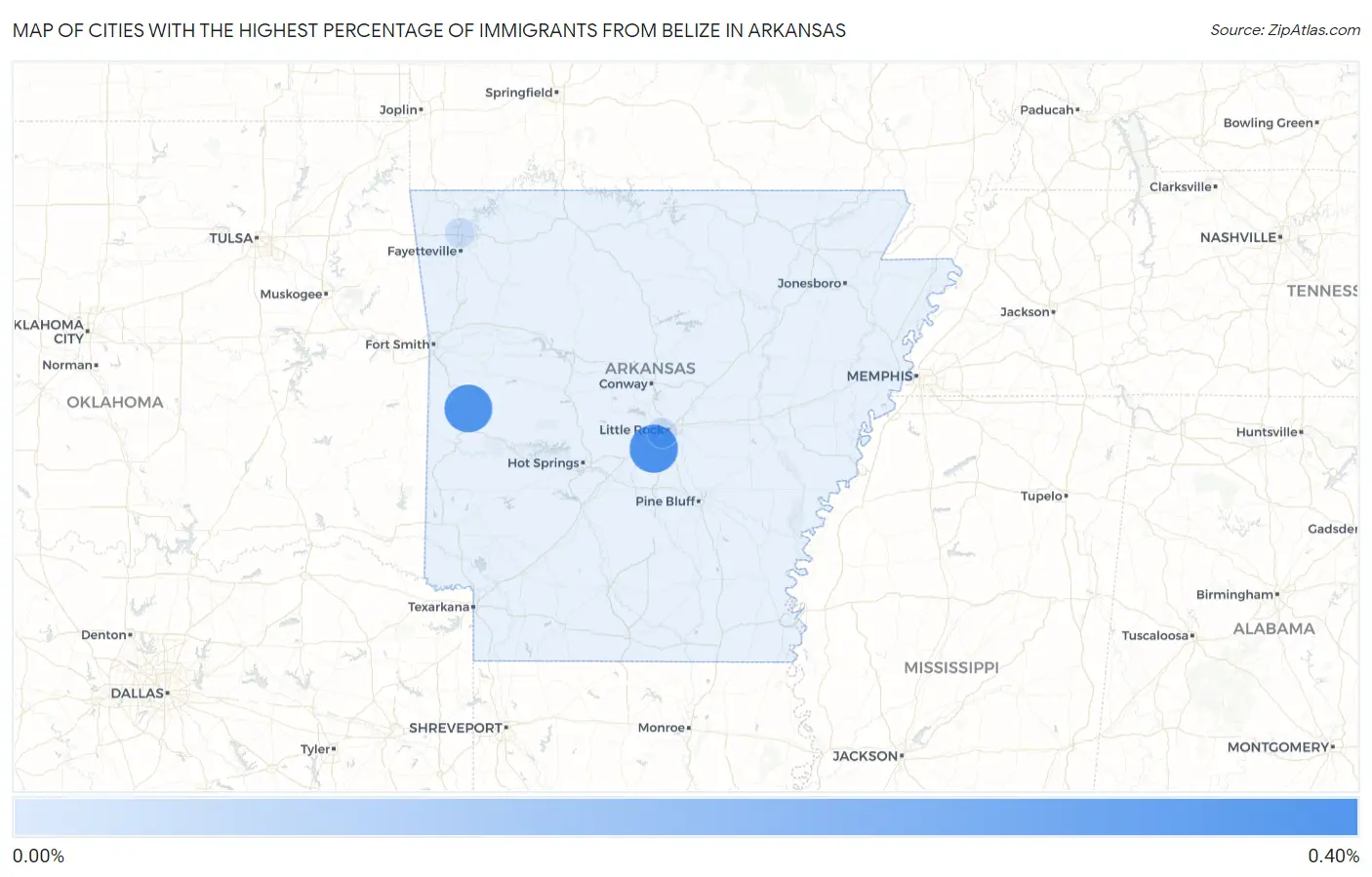 Cities with the Highest Percentage of Immigrants from Belize in Arkansas Map