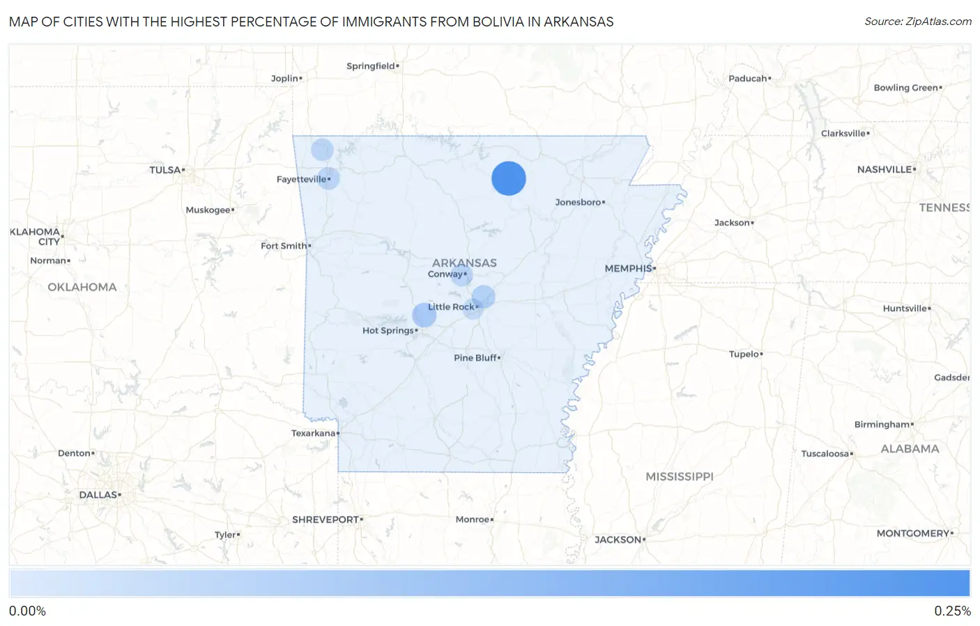 Cities with the Highest Percentage of Immigrants from Bolivia in Arkansas Map