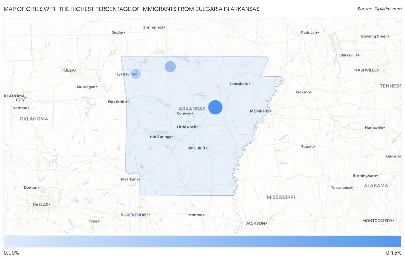 Cities with the Highest Percentage of Immigrants from Bulgaria in Arkansas Map