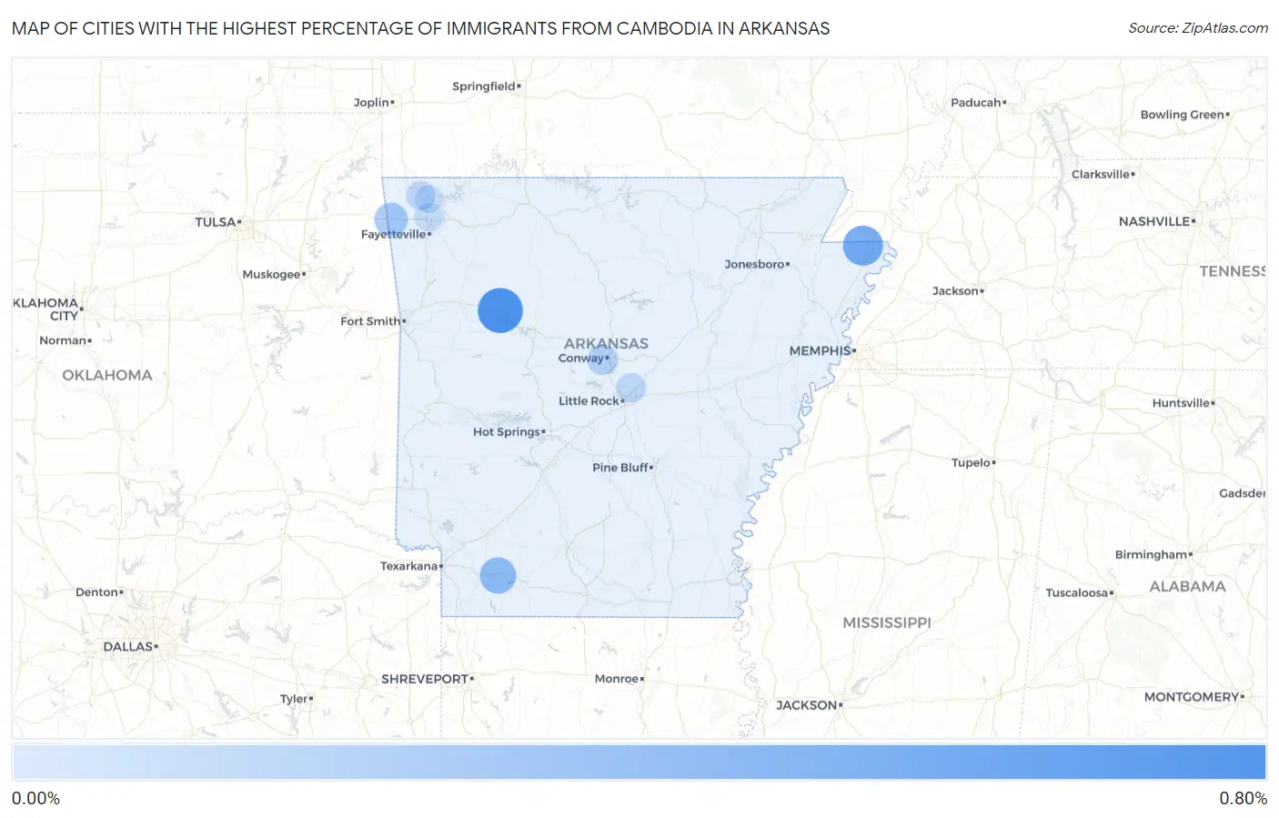 Cities with the Highest Percentage of Immigrants from Cambodia in Arkansas Map