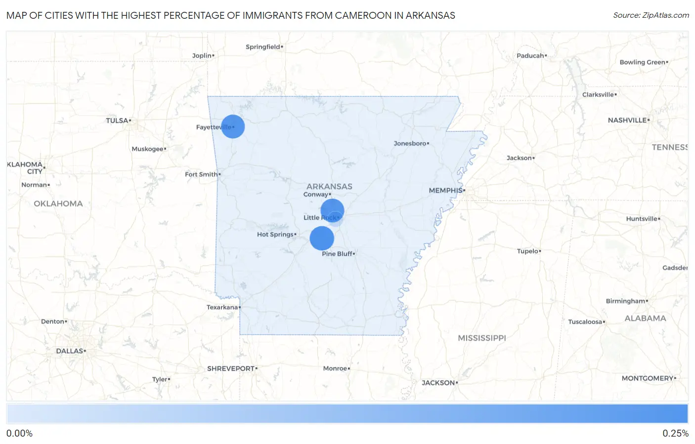Cities with the Highest Percentage of Immigrants from Cameroon in Arkansas Map
