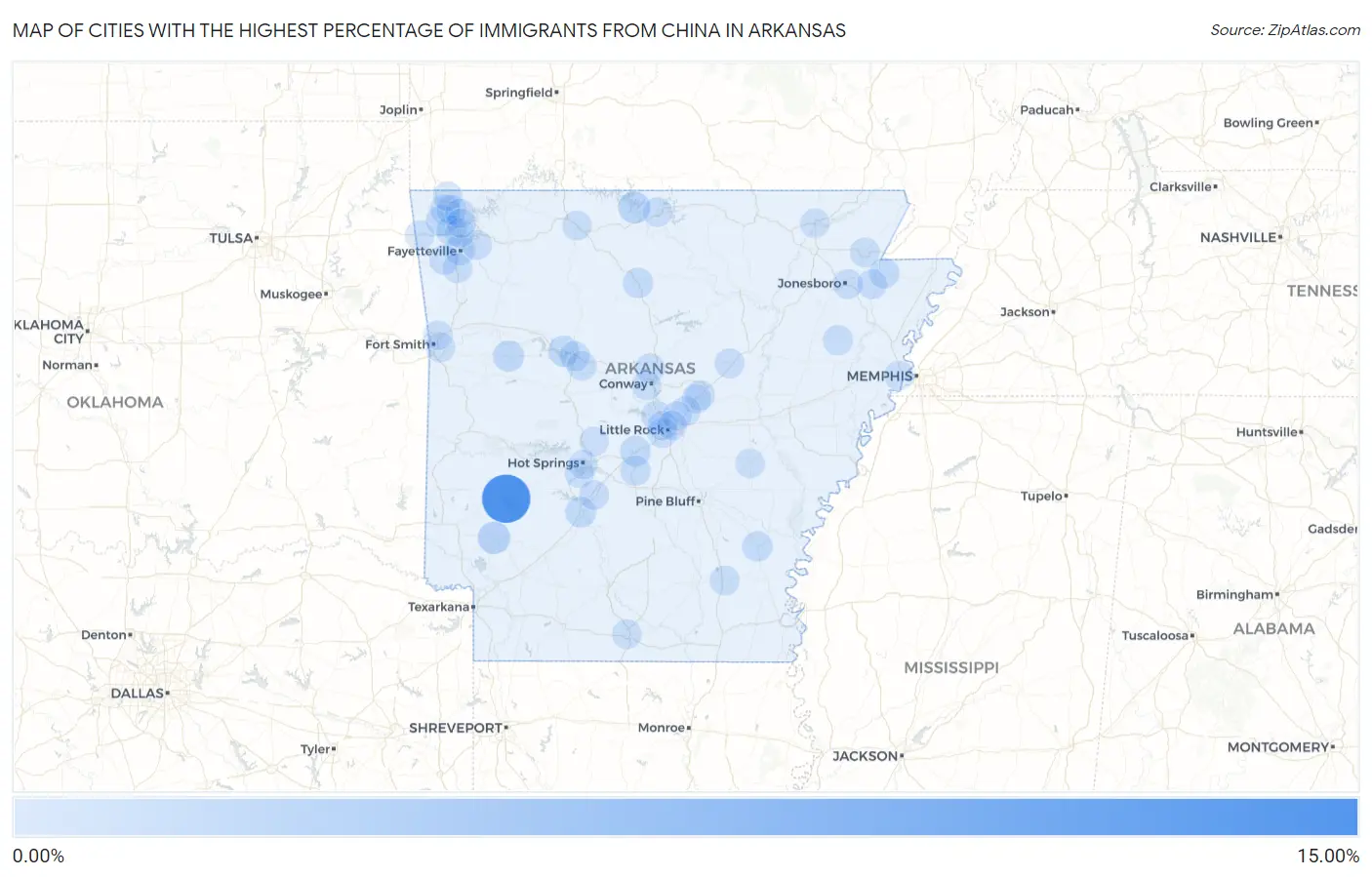 Cities with the Highest Percentage of Immigrants from China in Arkansas Map