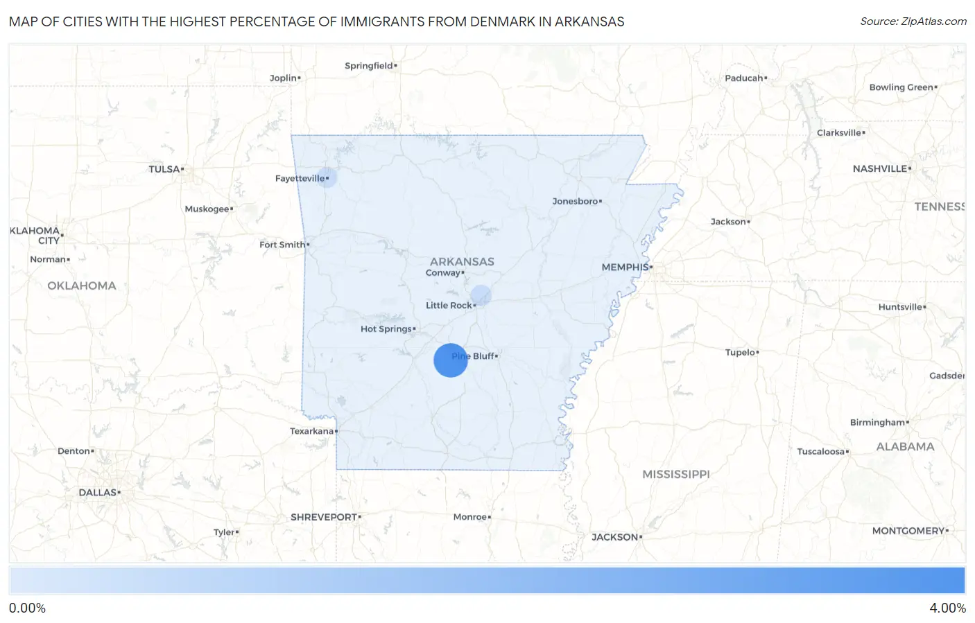 Cities with the Highest Percentage of Immigrants from Denmark in Arkansas Map