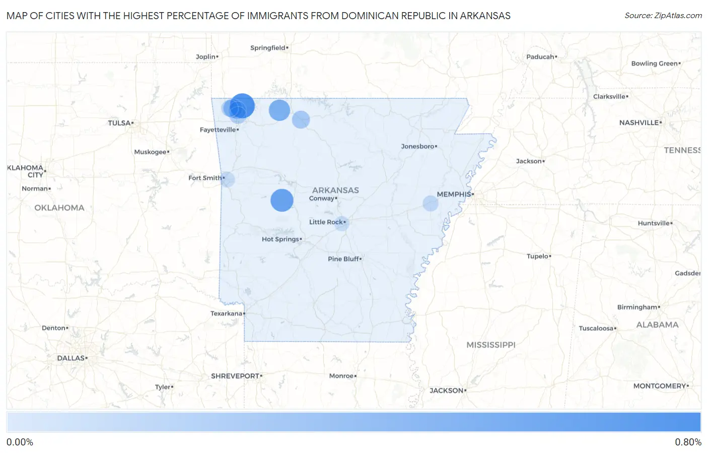 Cities with the Highest Percentage of Immigrants from Dominican Republic in Arkansas Map