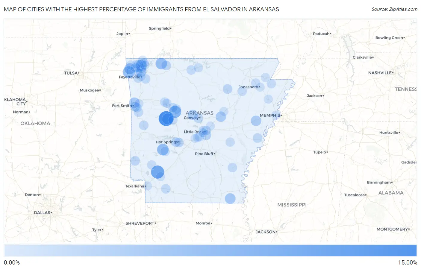 Cities with the Highest Percentage of Immigrants from El Salvador in Arkansas Map