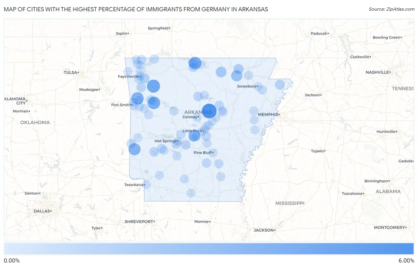 Cities with the Highest Percentage of Immigrants from Germany in Arkansas Map